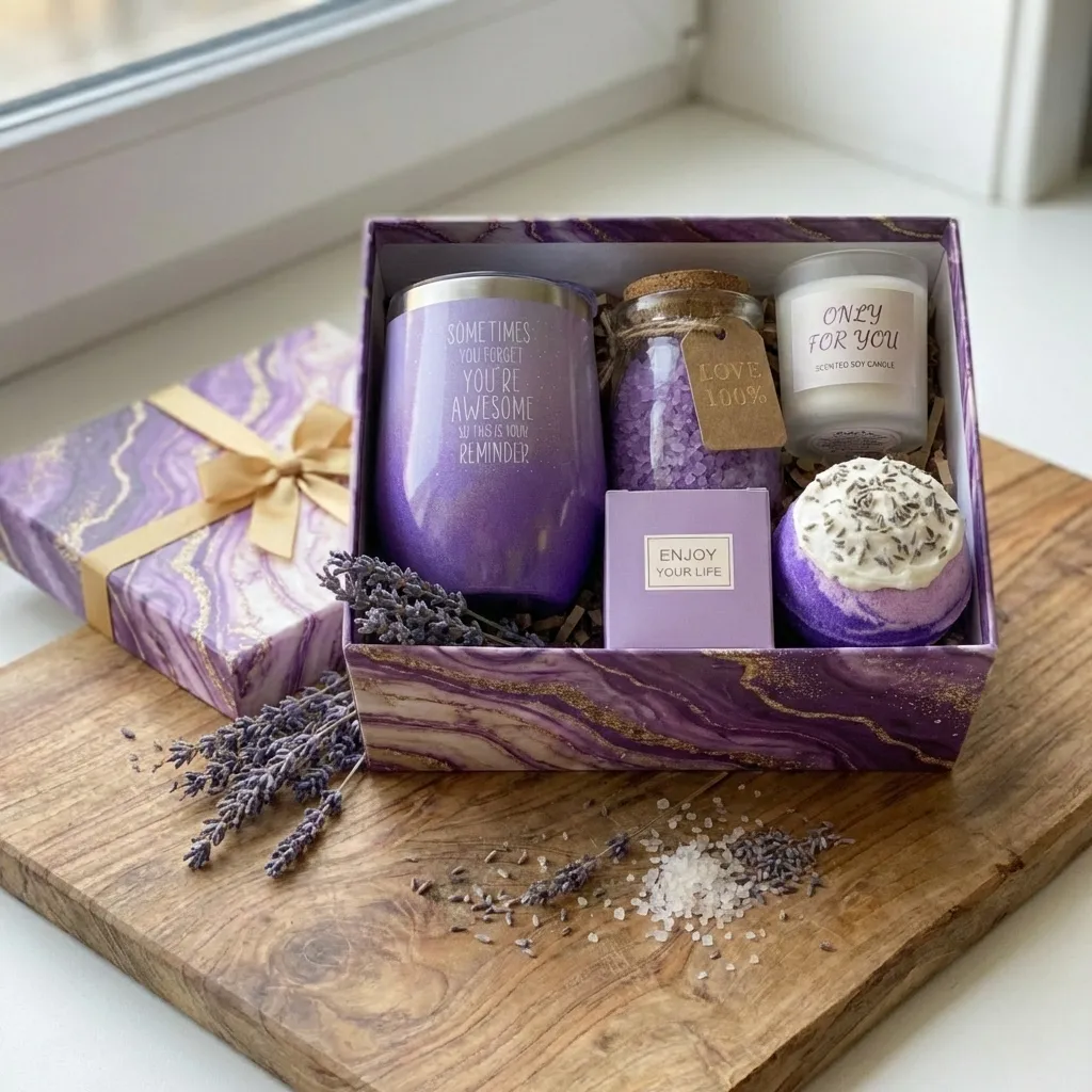 Lavender Spa Gift Basket Set - Happy Birthday,Valentine,Christmas