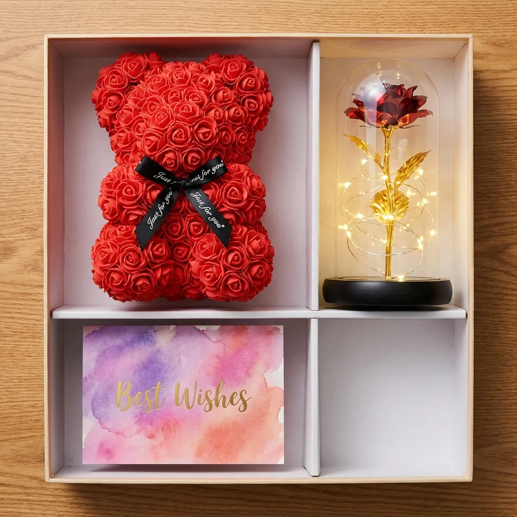 Valentines Day Flower Rose Bear Gift  For Women,Birthday, Anniversary