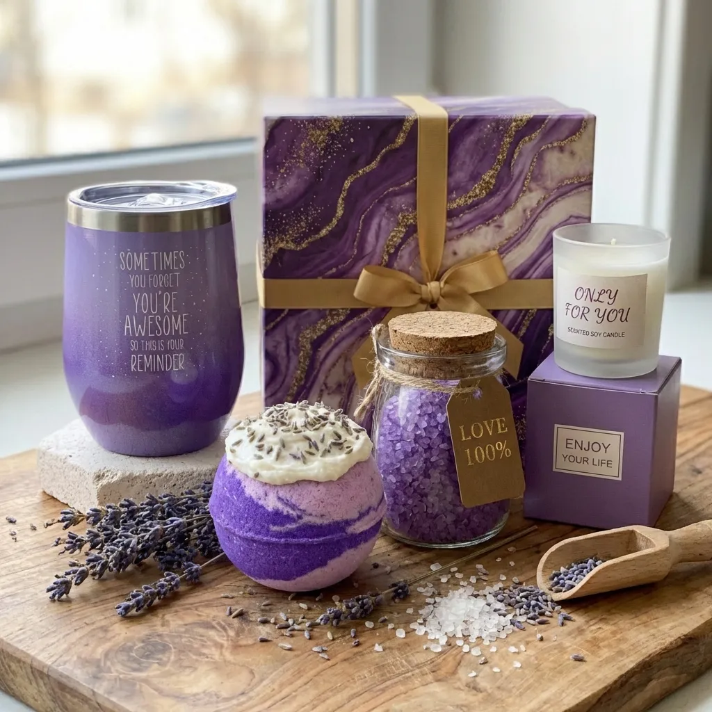 Lavender Spa Gift Basket Set - Happy Birthday,Valentine,Christmas